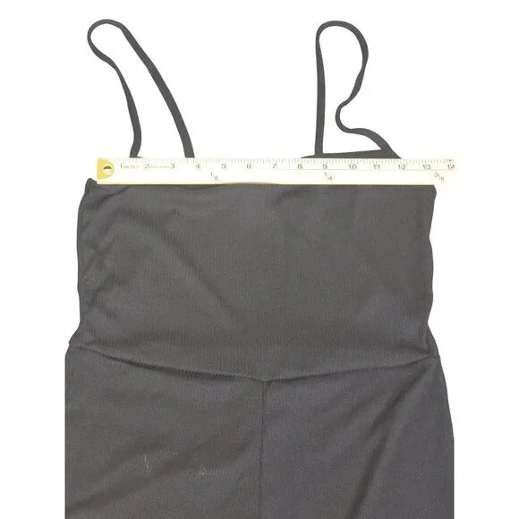 PrettyLittleThing Black Ribbed Strappy Square Neck Flared Jumpsuit Size10 - Picture 5 of 6